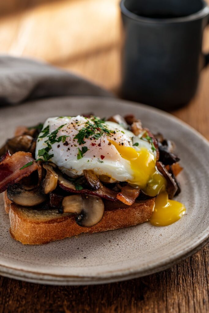 Gordon Ramsay’s Poached Egg with Mushrooms & Bacon Recipe