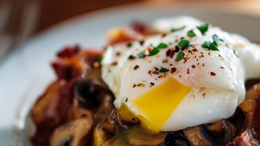 Gordon Ramsay’s Poached Egg with Mushrooms & Bacon Recipe